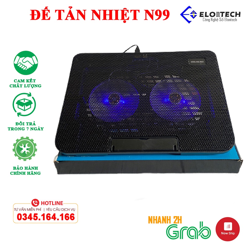 Đế Tản Nhiệt Laptop N99 | Đế tản nhiệt có 2 Quạt, làm mát nhanh liên tục, Nâng 45 Độ | Bảo hành 6 tháng
