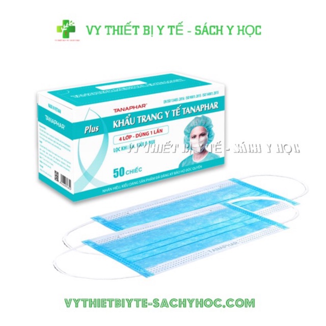 Khẩu trang y tế Tana 4 lớp hộp 50 cái màu xanh