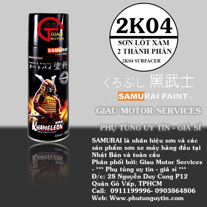 2K04 _ Chai Sơn Xịt Sơn Xe Máy Samurai 2K04 sơn lót xám _  Expoxy Surfacer lót  2 thành phần siêu bền _ shop uy tín