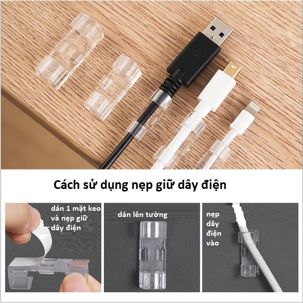 Set 20 nẹp dây điện dán tường treo giữ cố định dây sạc, cáp sạc thông minh có kèm keo dán