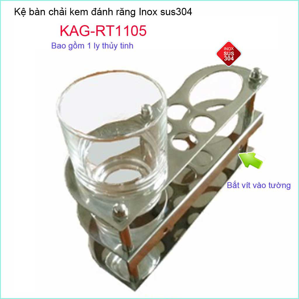 Kệ bàn chải kem đánh răng inox 304 KAG-RT1105 + Ly thủy tinh trọn bộ mẫu mới tiện dụng sử dụng tốt