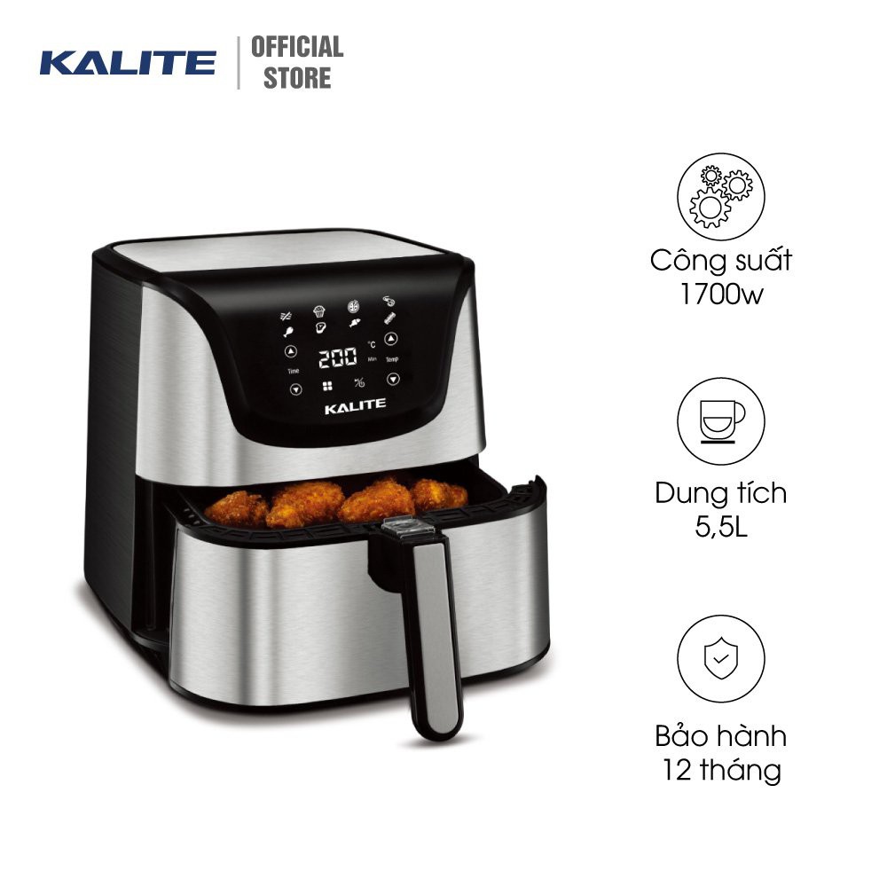 Nồi chiên không dầu Kalite Q6, công suất 1700W, dung tích 5,5L, bảng điều khiển điện tử