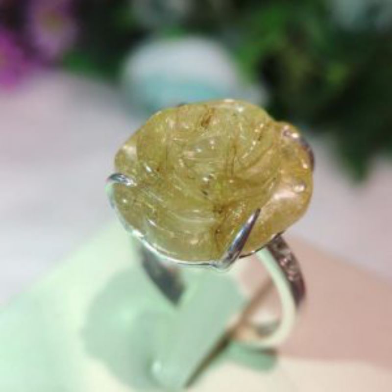 Bông hoa đá tóc vàng làm mặt nhẫn, mặt dây chuyền, giá mặt đá không bao gồm nhẫn