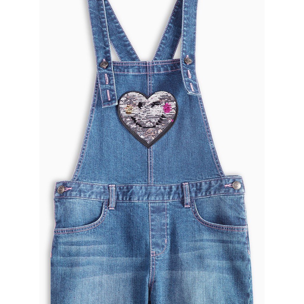 Quần Yếm Bé Gái M.D.K Sequin heart patch pocket denim overall short M.D.K - đáng yêu, xinh xắn