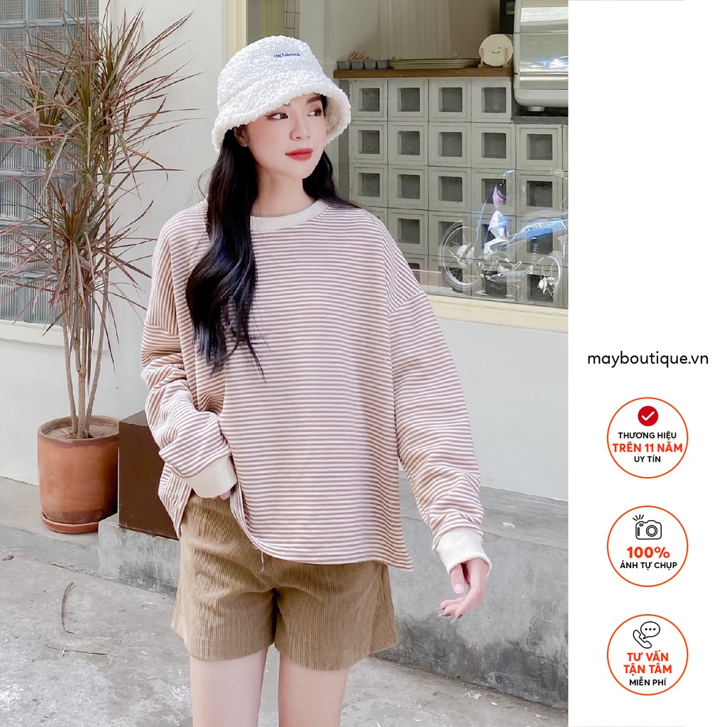 [HÀNG CÓ SẴN] Áo nỉ dài tay nữ May Boutique áo nỉ oversize kẻ ngang ABS21H_110.061