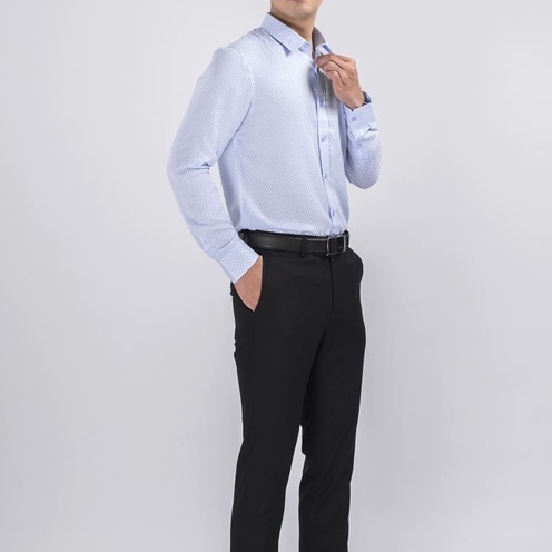 Áo sơ mi công sở nam dài tay Aristino màu xanh nhạt dệt xếp dọc dáng slim fit lượn tà chất liệu sợi sồi cao cấp ALS05308