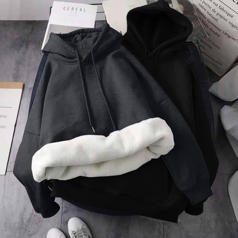 Áo hoodie trơn lót lông siêu ấm áp
