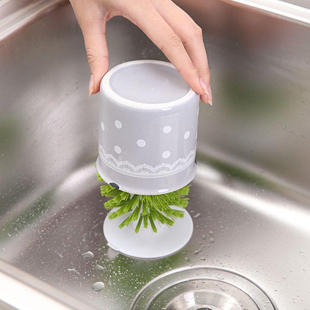 Bàn Chải Vệ Sinh Bình Thủy Tinh Trong Nhà Bếp Có Giác Hút Tiện Dụng