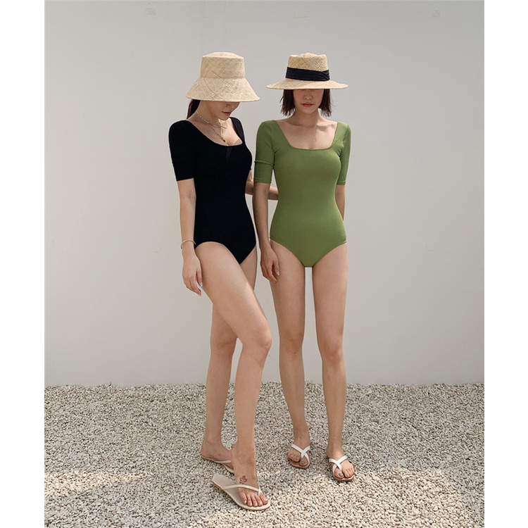 Bikini liền thân, có bigsize Đồ bơi nữ liền thân tay ngắn khoét lưng DÂY NGANG hàng Quảng Châu cao cấp