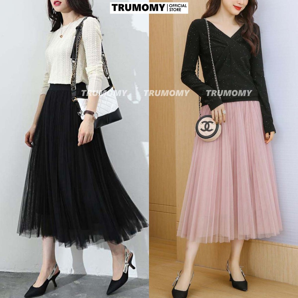 Chân váy xếp ly dáng dài midi xòe A công sở 3 lớp Quảng Châu, cạp thun lưng cao - Trumomy | BigBuy360 - bigbuy360.vn