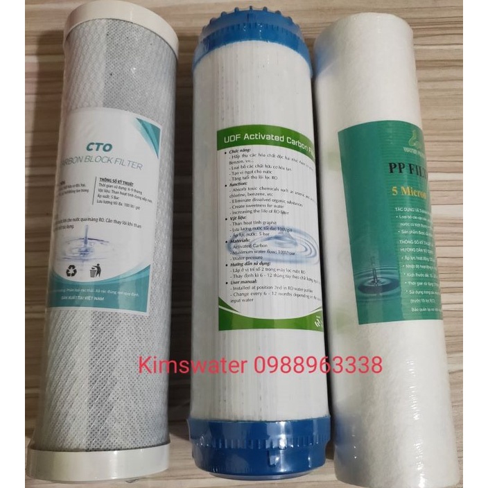 BỘ LÕI 123 (LÕI SỐ 1 PP 5 MICRON, LÕI SỐ 2 THAN UDF, LÕI SỐ 3 THAN CTO). Bộ lõi lọc thô UDF