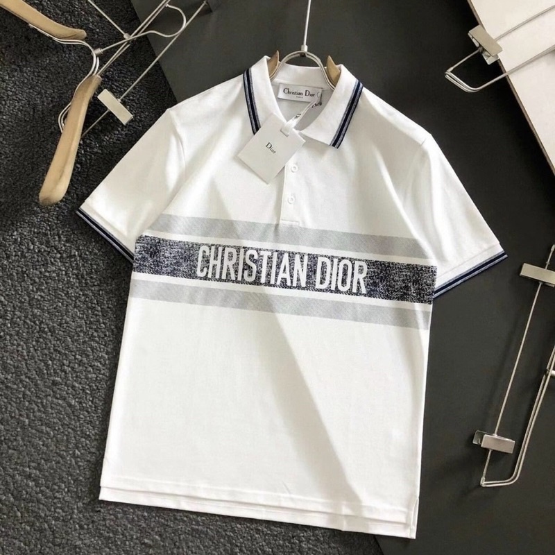 Áo thun nam cổ bẻ thêu họa tiết trang nhã vải cotton co giãn