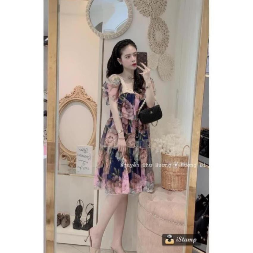 Váy Maxi Nữ, Đầm Voan Hoa Dáng Suông 3 Tầng Chất Tơ Xước 2 Lớp Viền Ren Siêu Xinh.