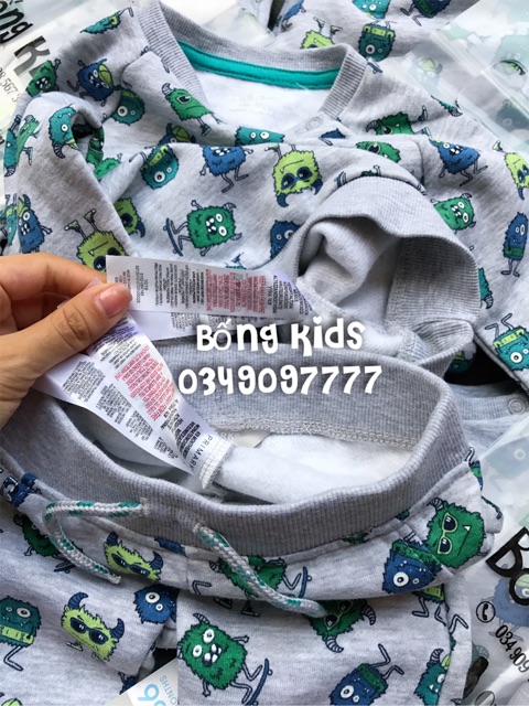 Bộ Nỉ Bé Trai Thú Monster Ghi PR