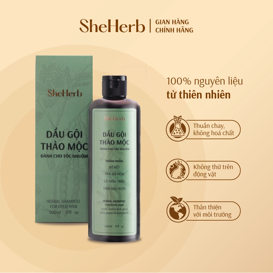 Dầu Gội Tóc Nhuộm Ngăn Ngừa Rụng Tóc Thảo Mộc SheHerb - Giúp Giữ Màu, Phục Hồi Nang Tóc 250ML