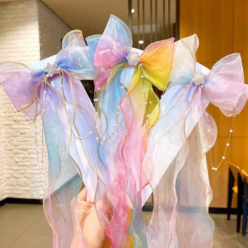 Kẹp tóc mặt hình nơ họa tiết hoa thời trang cho bé gái