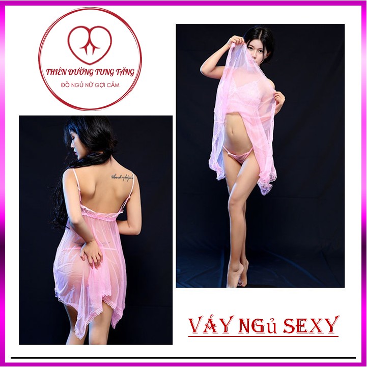 Đồ ngủ sexy Váy ngủ sexy 2 dây ren mỏng màu hồng s07 | BigBuy360 - bigbuy360.vn