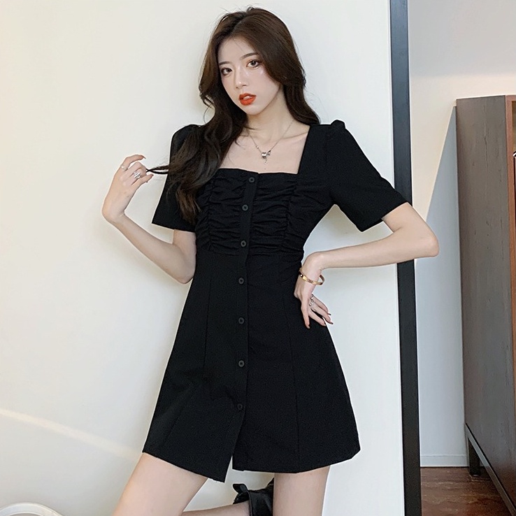 Phụ Nữ Mùa Hè Mới Váy Xếp Ly Retro Phong Cách Hàn Quốc Váy Thời Trang Thắt Lưng