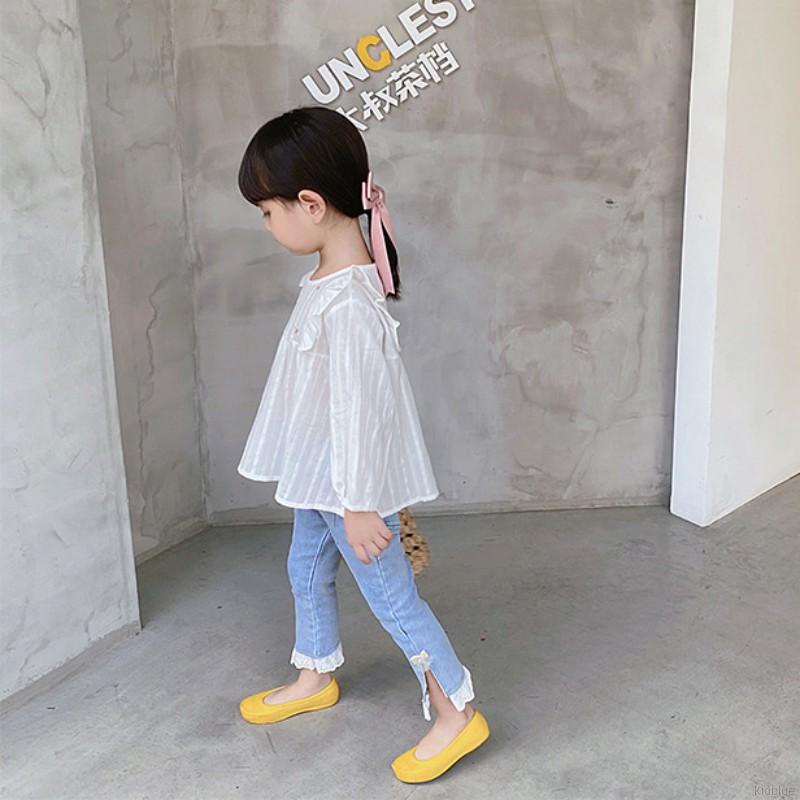 Áo tay dài cổ tròn màu trơn thêu trang trí dành cho bé gái