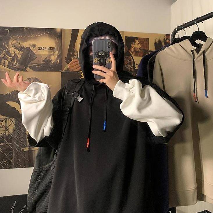 Áo hoodie Giả 2 Lớp Dày Dặn Dáng Rộng Phong Cách Hàn Quốc Thời Trang Thu Đông Cho Nam