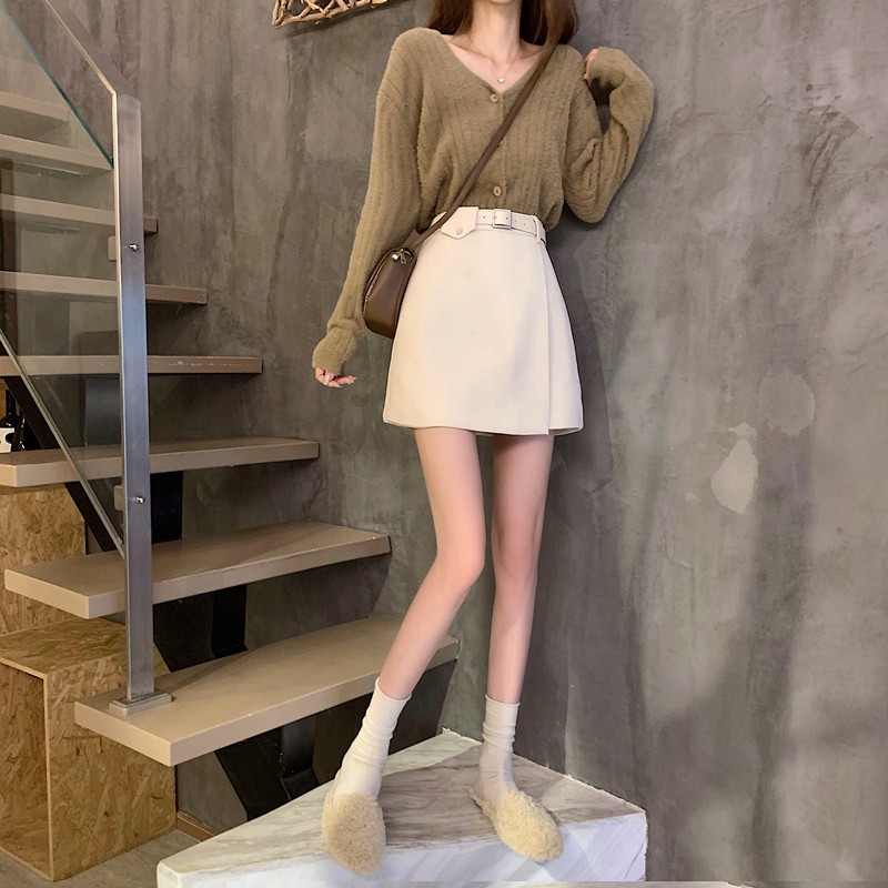 Chân váy ngắn chữ A lưng cao kèm thắt lưng thời trang mùa đông phong cách Hàn Quốc cho nữ | BigBuy360 - bigbuy360.vn