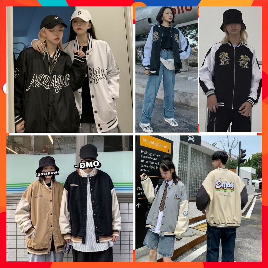 Áo khoác dù nam nữ form rộng bomber unisex AKDHH02 siêu cute phong cách bóng chày street style chất vài nylon 2 lớp