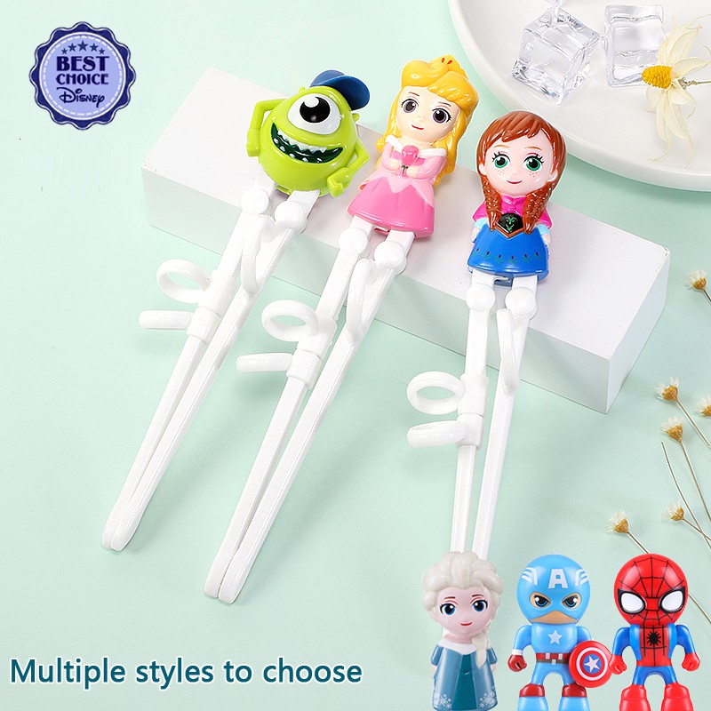 Đũa tập ăn DISNEY 3D gắn hình Spider man/Captain man/Mickey/Minnie/McQueen/Elsa/Anna/Mike/Sulley/Stitch cho trẻ em