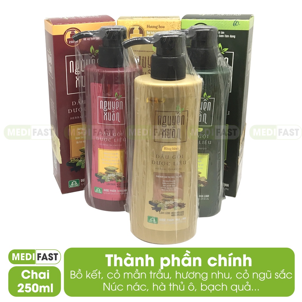 Dầu gội dược liệu Nguyên Xuân - Chăm sóc tóc, phục hồi tóc hư tổn - Chai 250ml có vòi, chiết xuất từ thảo dược