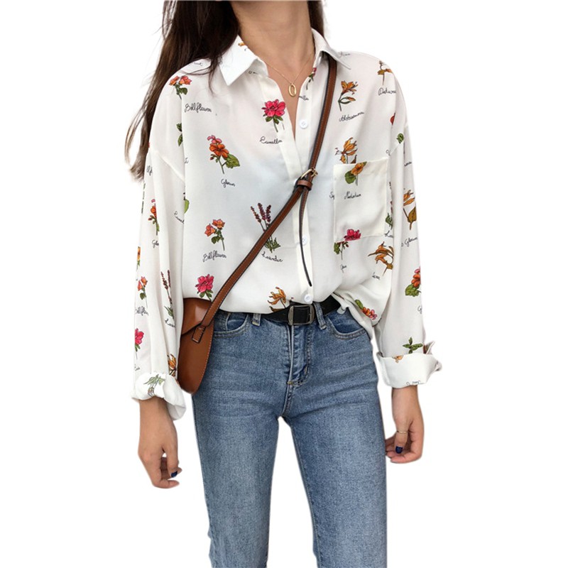 Women Fashion Floral Print Casual Long-sleeved Shirt Blouse | BigBuy360 - bigbuy360.vn