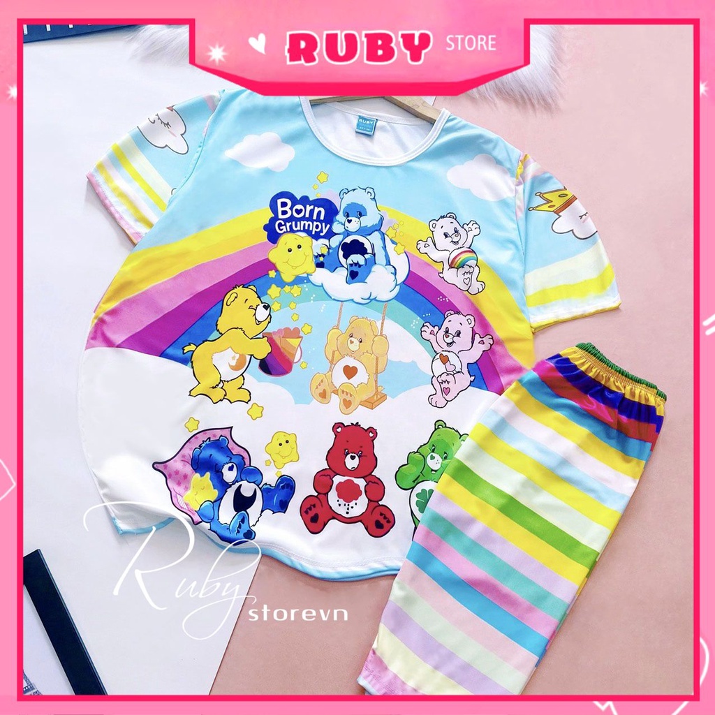 Đồ bộ thun QUẦN LỬNG cho bé mặc nhà size đến 70kg vải mềm mát in hình Doremon kitty Hoạt hình dễ thương DBRBL FULL SIZE