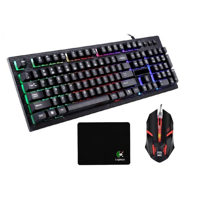 BỘ BÀN PHÍM GIẢ CƠ GAME G20 VÀ CHUỘT R8 1602 LED 7 MÀU + TẶNG LÓT LOGITECH