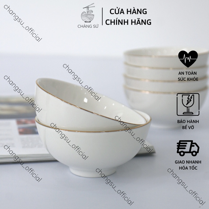 Bát cơm viền vàng thật 12k sang trọng sứ Minh Châu - Vỡ 1 đổi 1