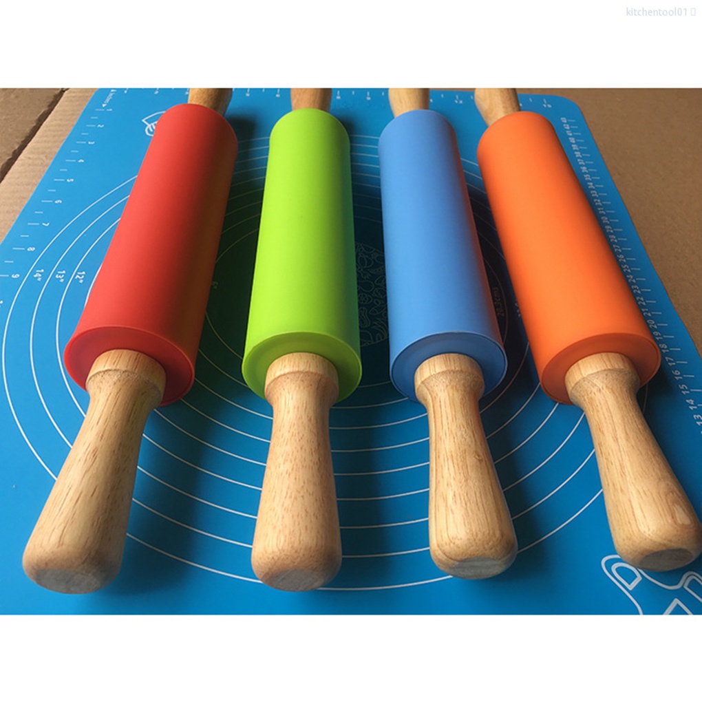 Cây lăn bột làm bánh cán gỗ bằng silicone chống dính tiện dụng cho nhà bếp