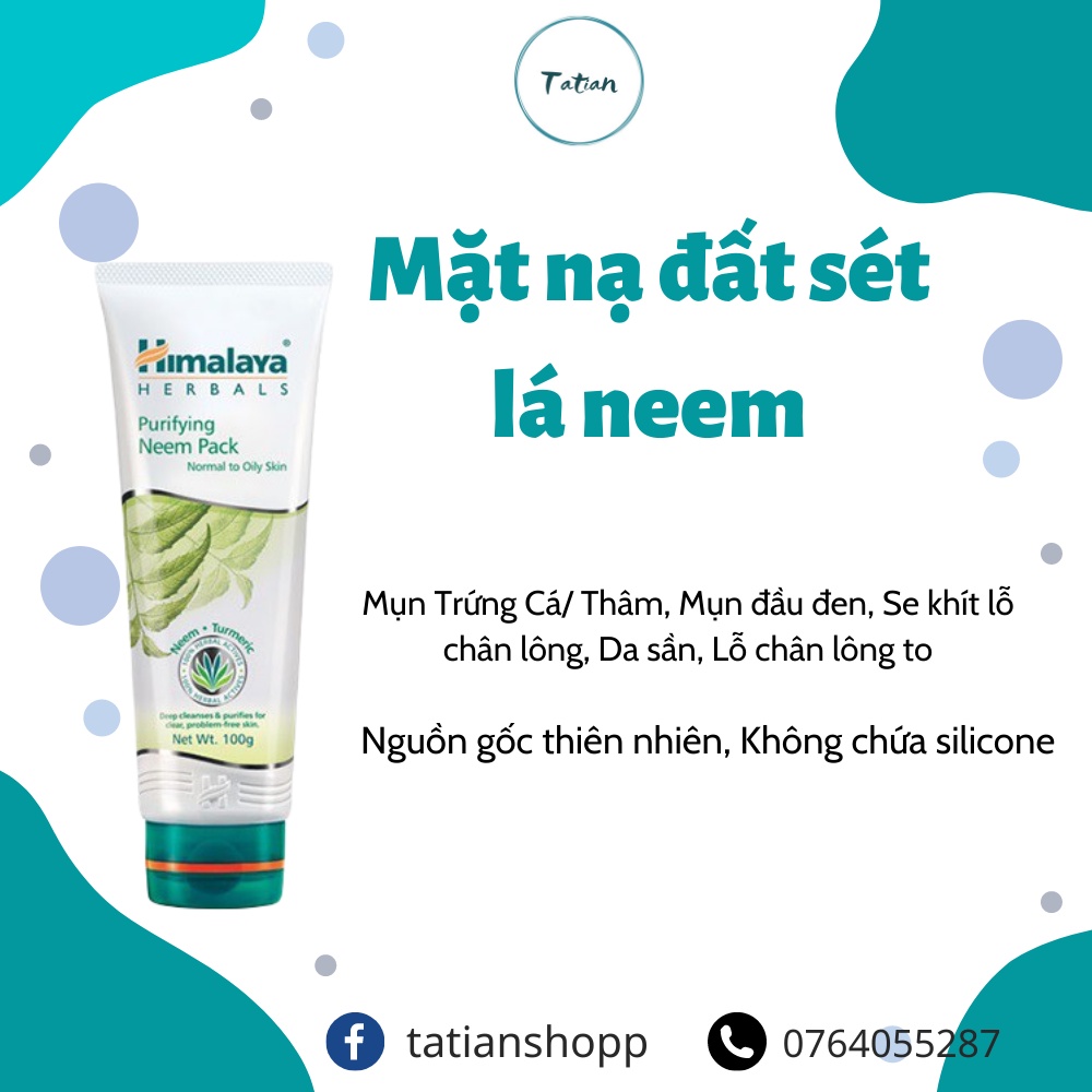 Mặt nạ đất sét lá neem loại bỏ mụn, bã nhờn và mờ thâm Himalaya Neem Face Pack 100ml