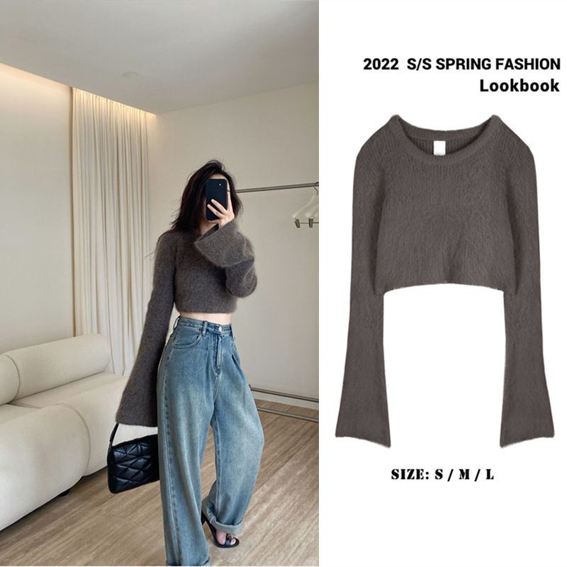 Áo Sweater Dệt Kim Cổ Tròn Tay Loe Thời Trang Thu Đông Mới