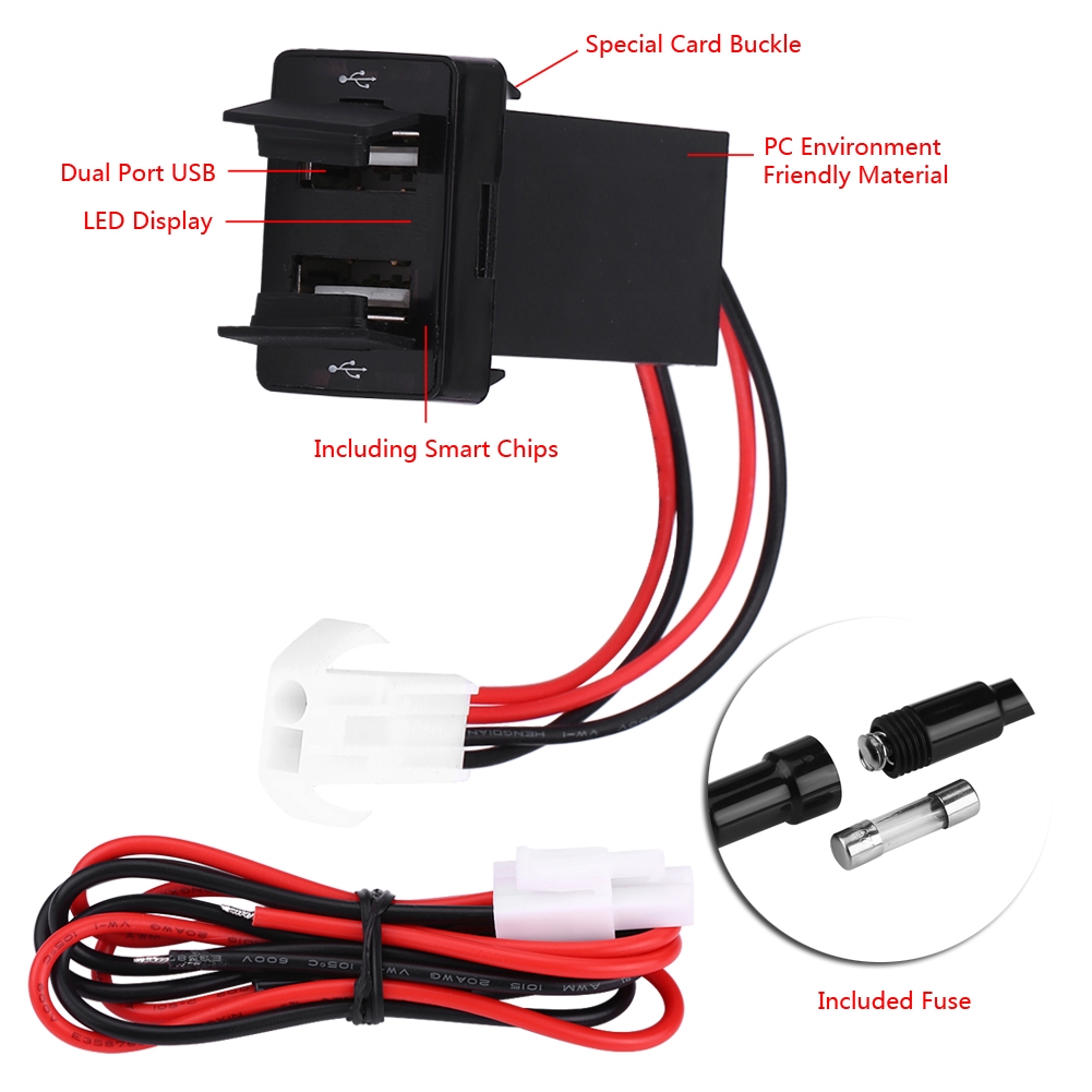 Bộ sạc điện thoại trên xe hơi 12V-24V 2.1A hai cổng USB dành cho điện thoại Toyota