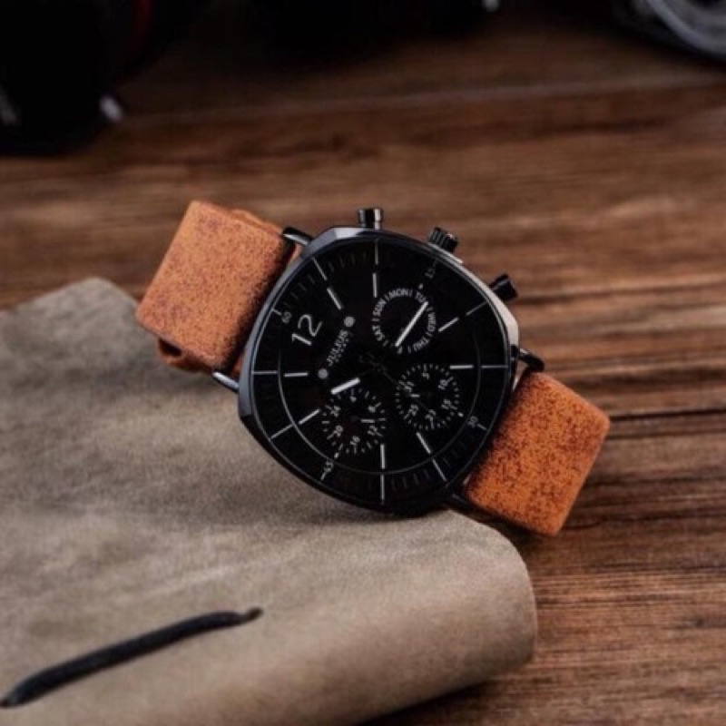 Julius Official | Đồng hồ nam Julius Jah098 dây da nâu mặt đen | BigBuy360 - bigbuy360.vn