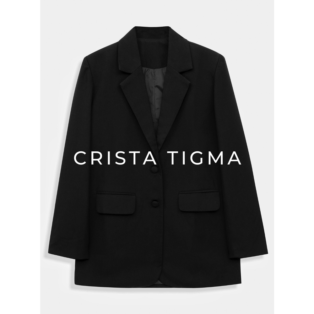 Vest Blazer 2 lớp nữ Crista Tigma dáng công sở có độn vai đen
