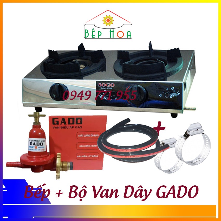 Bếp gas công nghiệp khè Sogo 2 lò kèm bộ van dây gas cao áp - Lửa xanh mạnh - BH 1 năm - Bếp Hoa