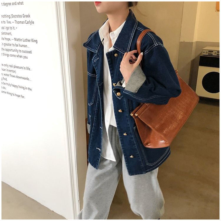 IMAODOU Áo Khoác Jean Nữ Tay Dài Cá Tính Sành Điệu