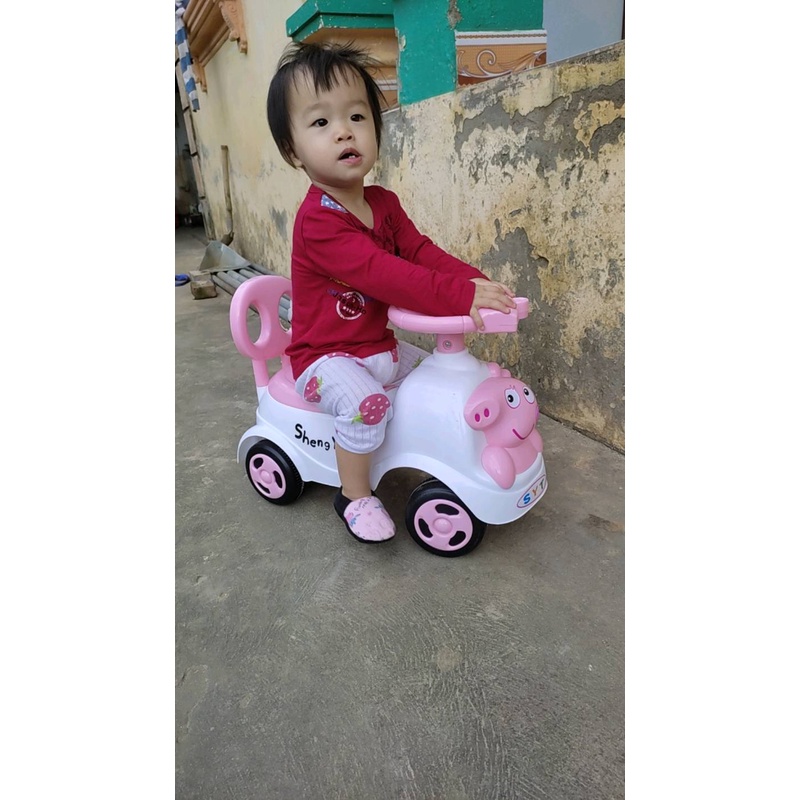 Xe lắc bơi chòi chân Heo Peppapig cho bé có nhạc + còi + thùng đồ + tựa lưng