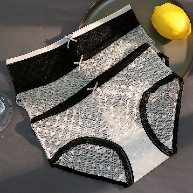 Quần Lót Lưng Vừa Siêu Mỏng Phối Ren Trong Suốt Chống Vi Khuẩn Thoáng Khí Cho Nữ