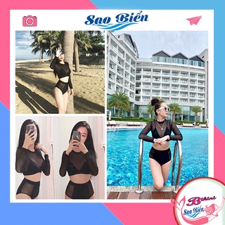 Đồ bơi nữ tay dài 2 lớp lưới