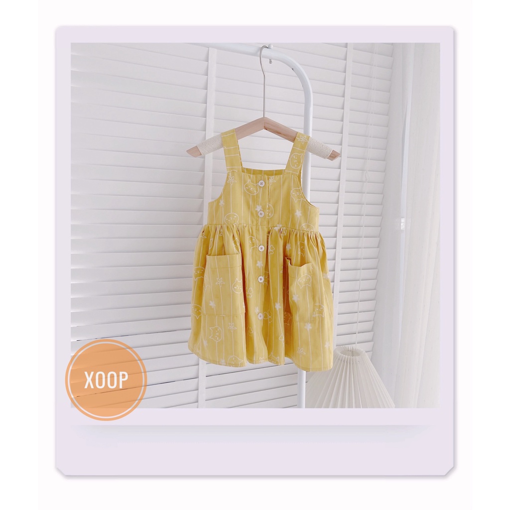 Váy-yếm 2 dây cúc giữa họa tiết  hoa có  túi mẫu mới cho bé gái (8-18kg) (SP002100 )