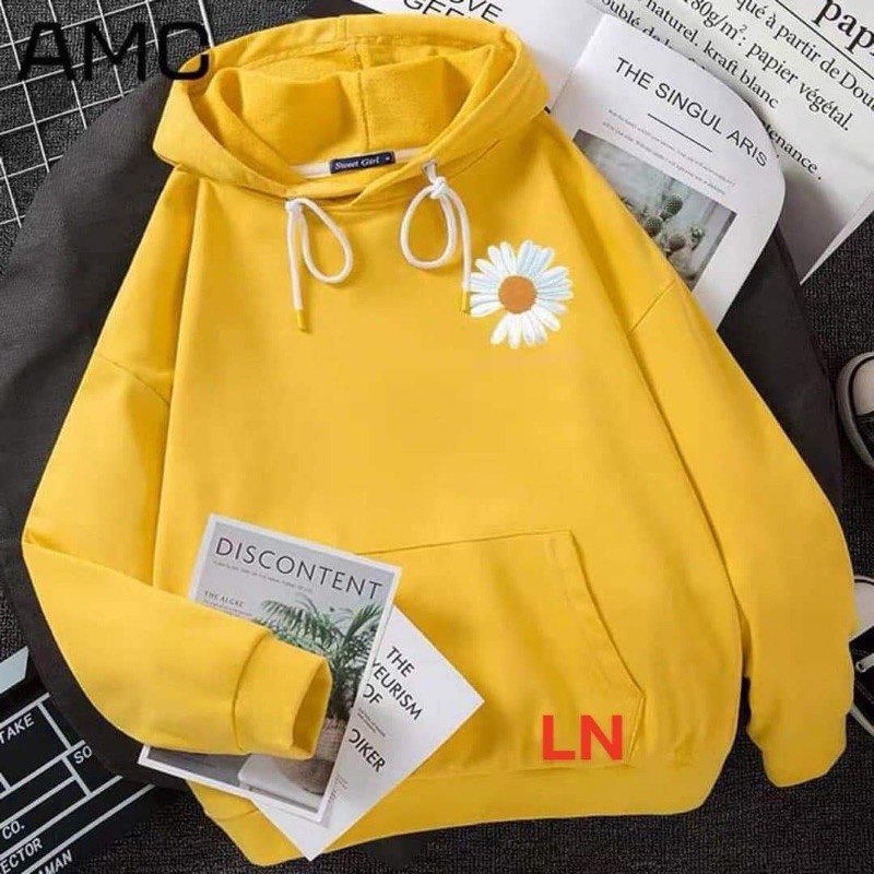 áo hoodie nỉ bông lô gô hoa cúc ngực, áo hodi logo hoa cúc nổi
