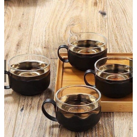 Bình ấm trà lưới lọc kèm 4 ly cốc thủy tinh