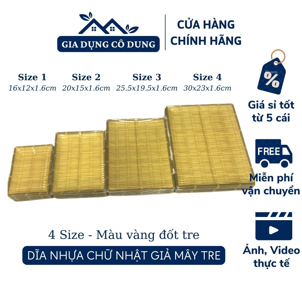 Dĩa Nhựa Melamine Hình Chữ Nhật, Dĩa Hình Mây Tre Cao Cấp Đựng Thực Phẩm