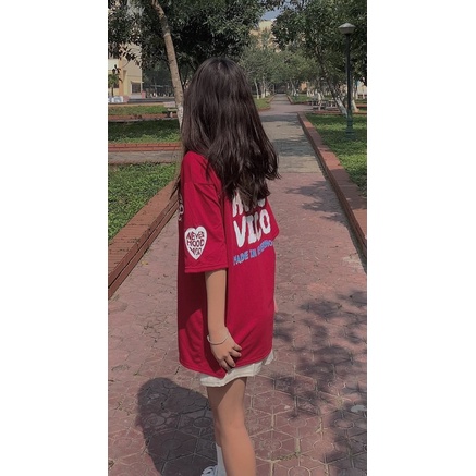 Set bộ mùa hè áo đỏ in chữ Vico kèm quần short dành cho nữ Nhungkudostore