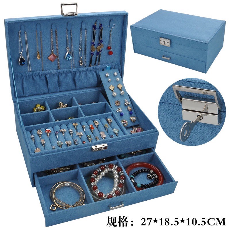 HỘP ĐỰNG TRANG SỨC NHUNG 3 TẦNG SANG TRỌNG CÓ Ổ KHOÁ