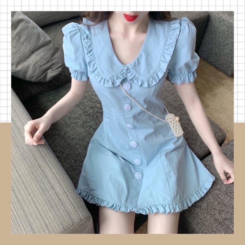 Đầm/ Váy xanh phối cổ sơ mi xinh xắn